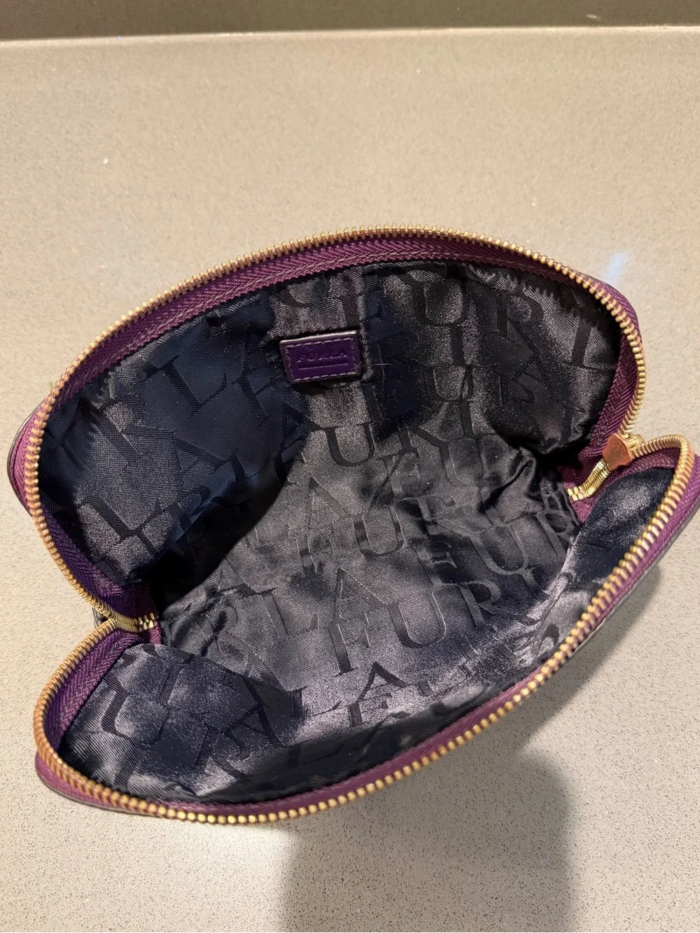 Furla Soft Purple Leather Zip Cosmetic Pouch